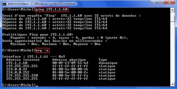 Commande MSDOS ping + arp-a