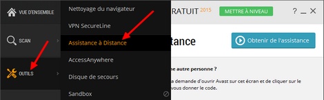 Ouvrir la fonction de contrôle à distance d'Avast!