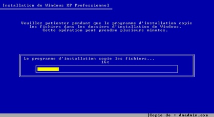 Copie des fichiers pour la réparation de Windows XP