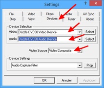Virtual VCR : Choix du périphérique de capture
