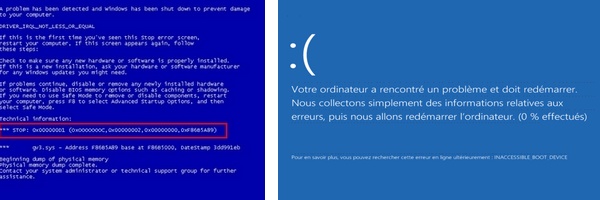 Écran bleu de la mort. Trouver l'origine et la solution du code erreur STOP