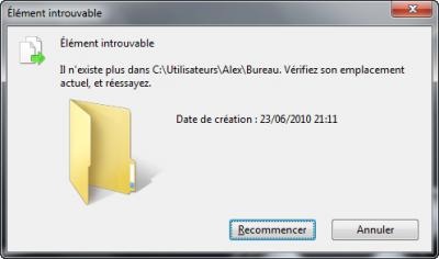 Suppression fichier impossible : Élément introuvable