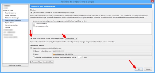 Réglages du filtre antispam de Thunderbird