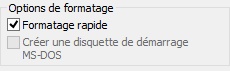 Choix options de formatage rapide
