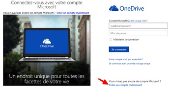 Inscription au service de stockage en ligne de 15 Go : OneDrive