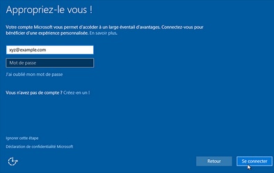 Installation de Windows 10 : 
Lier son adresse de compte Microsoft