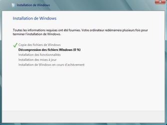 Installation de Windows 8 : L'installation commence avec la copie des fichiers...