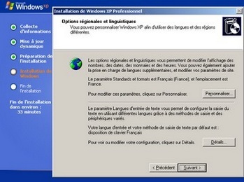 Options régionales et linguistiques de Windows XP