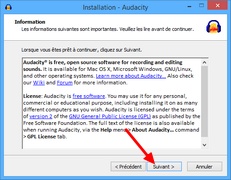 Audacity : Accepter la licence GNU