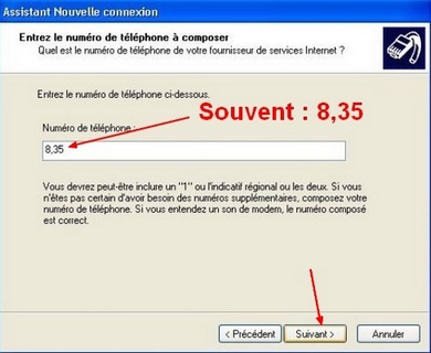 Numéro de connexion ADSL VPI/VCI : 8 35