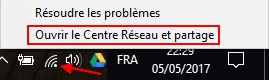 Ouvrir le centre de réseau et partage - Windows 10