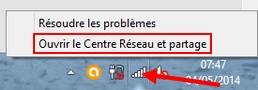 Ouvrir le centre de réseau et partage - Windows 8
