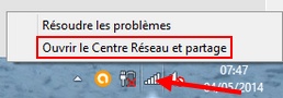 Ouvrir le centre de réseau et partage - Windows 8