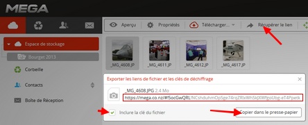 Partager  des fichiers et des dossiers sur Mega