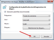 Fenêtre de planification de la défragmentation sous Windows