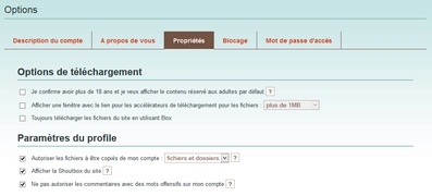 Option de profil Toutbox : Propriétés