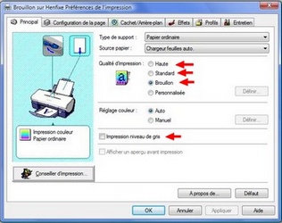 Les différents mode d'impression des imprimantes (Brouillon, photos, noir et blanc,...'