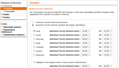 Restriction d'accès à Internet avec la Livebox