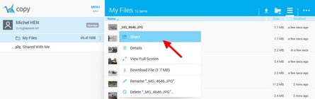 Partager ses fichiers avec Copy