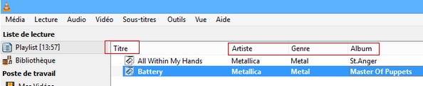 Affichage des tags mp3 dans VLC Media Player