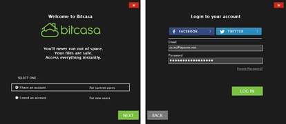 Première utilisation de l'application Bitcasa pour PC