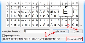 Utiliser la table de caractères de Windows