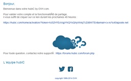 Validation de votre mail pour créer votre compte hubiC