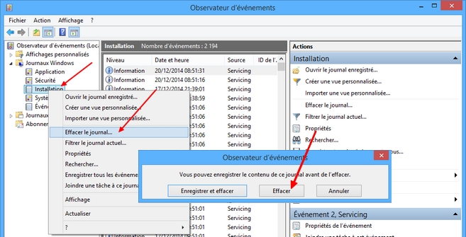 Supprimer le contenu d'un journal de l'observateur d'évenements de Windows 