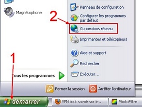 Ouvrir fenêtre connexions réseau Windows XP