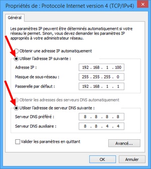 Configurer les adresses IP manuellement