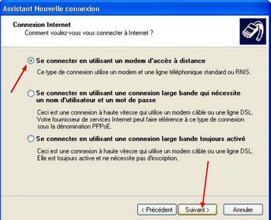 Se connecter à Internet avec un modem d'accès à distance