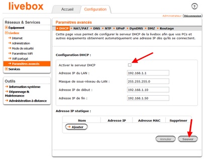 Desactiver la fonction DHCP d'un routeur WiFi