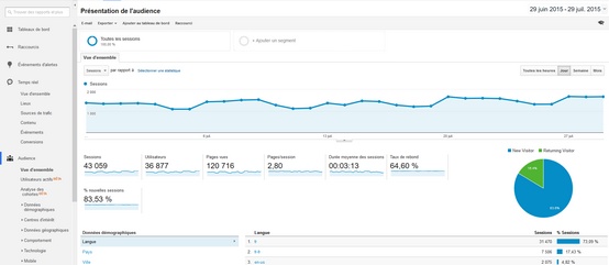 Aperçu analyse Google Analytics