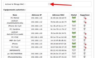 Filtrage WiFi par adresse MAC