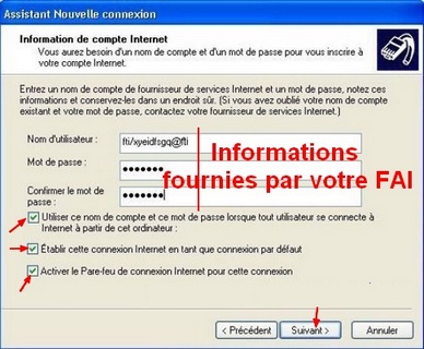 Informations de connexion Internet (Identifiant - Mots de passe)