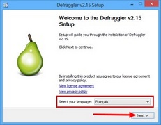 Installation Defraggler : Selection de la langue