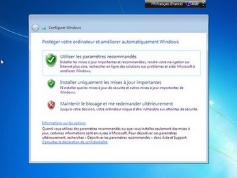 Installation de Windows 7 : Configuration des mises à jour...
