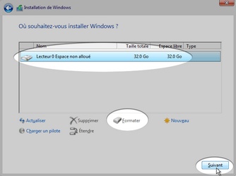 Choix du disque dur ou de la partition pour l'installation de Windows 10