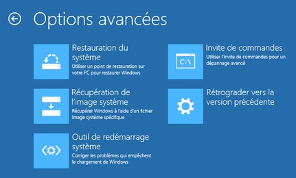 Menu de base de la console de récupération de Windows 10