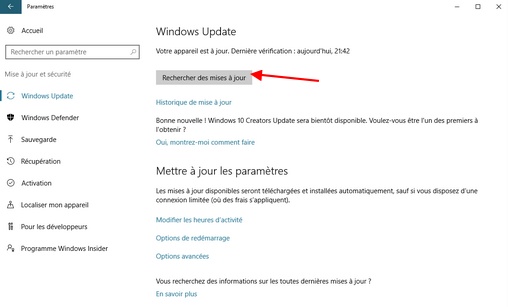 Mise à jour Windows 10