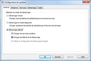 Onglet Général de l'outil MSconfig de Windows 7 ou Windows 8