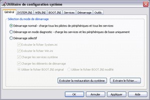 Onglet Général de l'outil MSconfig de Windows XP