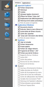 Options de nettoyage des fichiers avec Ccleaner