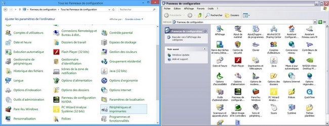 Le panneau de configuration sous XP, 7 et 8