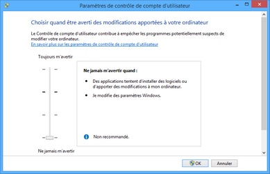 Modifier les paramètres de contrôle de compte d'utilisateur