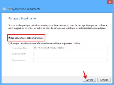 Option de partage Windows de l'imprimante réseau...