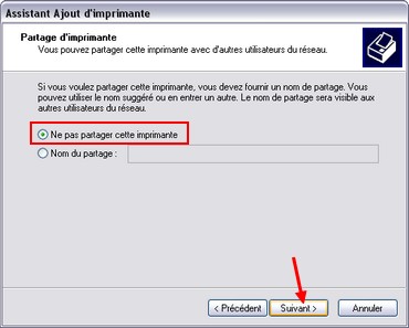 Option de partage Windows de l'imprimante réseau...