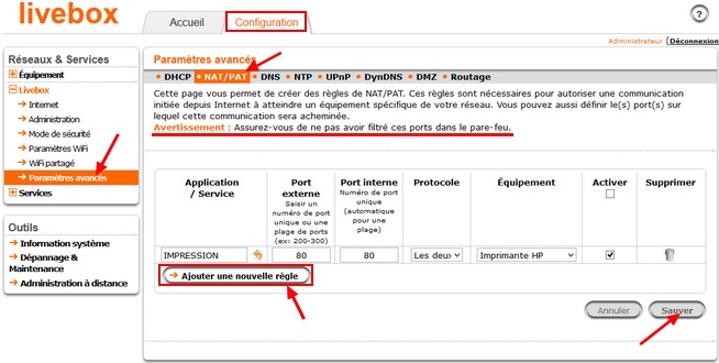 Redirection de port (port forwarding livebox)