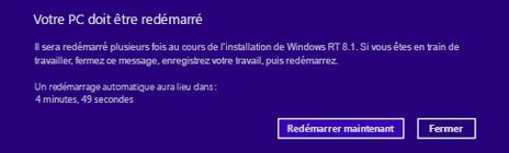 Redémarrage du PC après installation de Windows 8.1