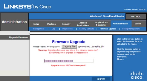 Remplacement du firmware à partir du WRT54GL de Linksys